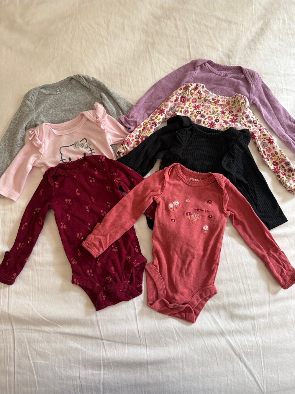Newborn Girl Long-Sleeve Bodysuits - Lot of 7